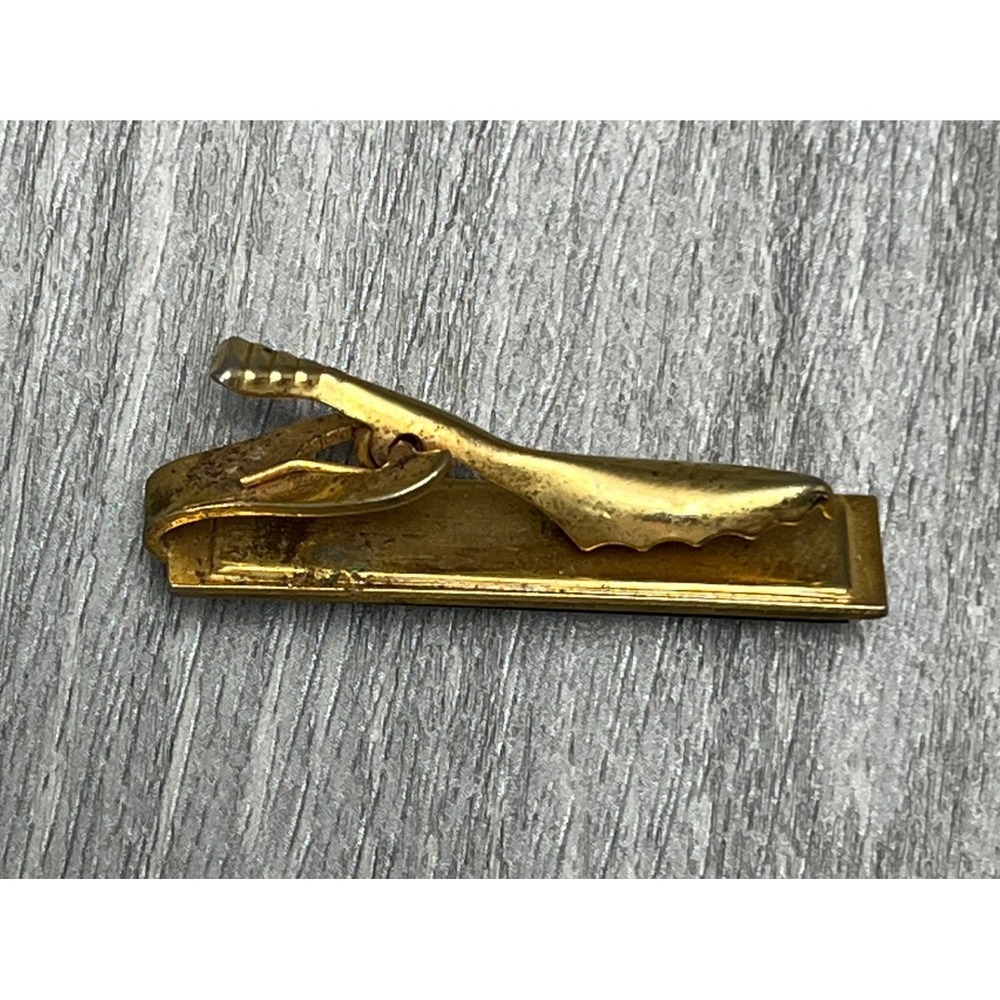 Vtg Gold Tone Tie Clip Washington DC Reverse Carved Glass Mens Jewelry - Picture 6 of 10